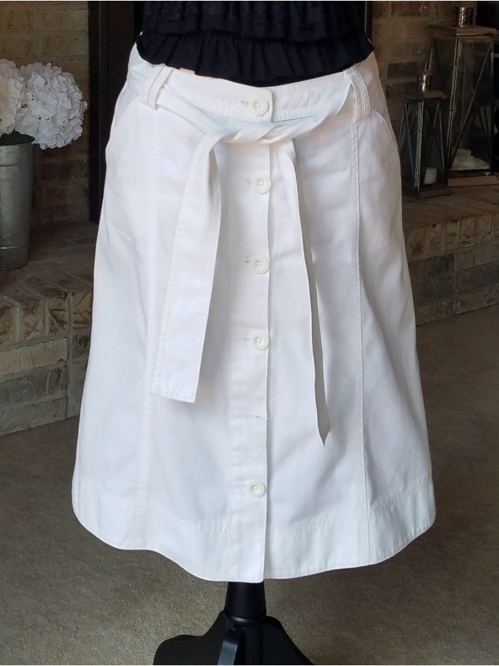 Mango White A-line Belted Skirt